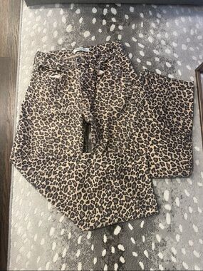 Leopard Print Barrel Jeans - Tan and Black